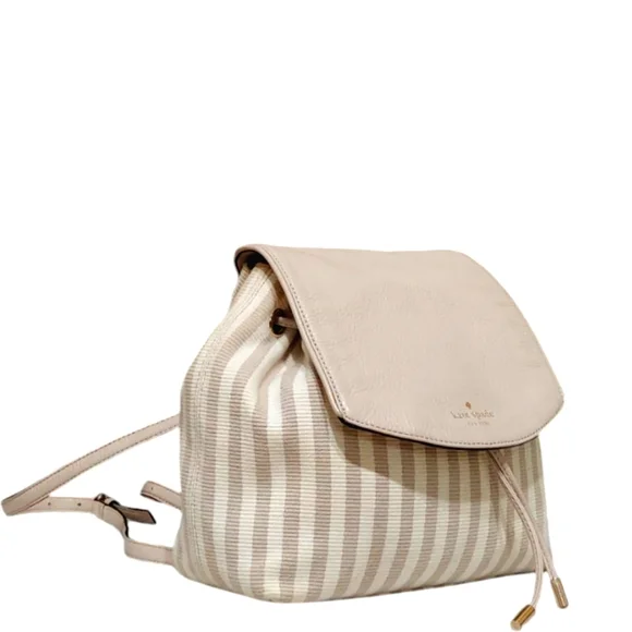 Kate Spade Leather & Pinstripe Canvas Backpack EUC - Picture 3 of 9